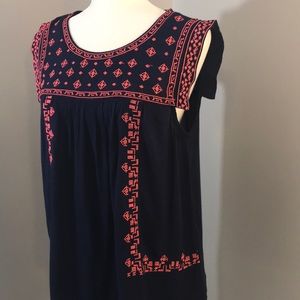 FRANCHESCAS Navy Blouse w/ Pink Embroidery